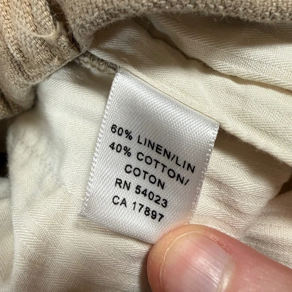 Banana Republic Emerson Pants Mens 30/32 Khaki Tan Linen Cotton Straight Chinos